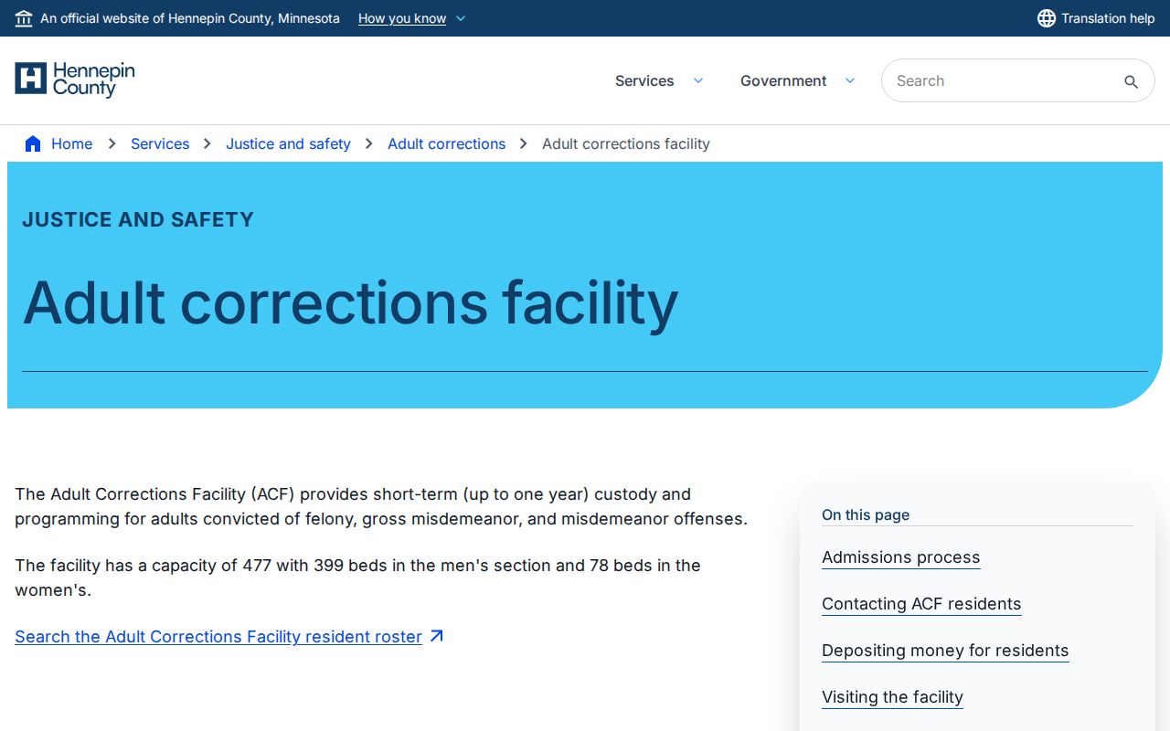 Hennepin County Adult Corrections Facility discharge information
