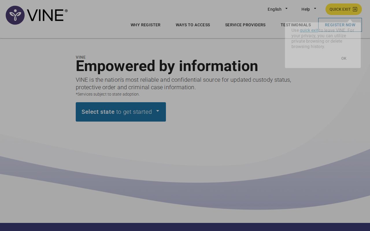 Hennepin County VINELink inmate check and Minnesota selection screen